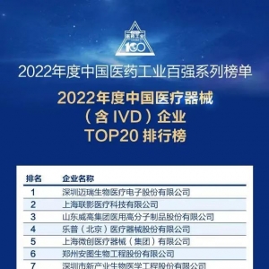 2022年中国医疗器械企业排行榜发布